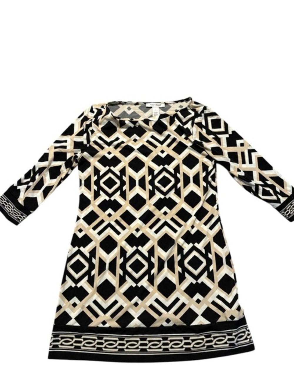 White House black market beige white black tunic top mini dress